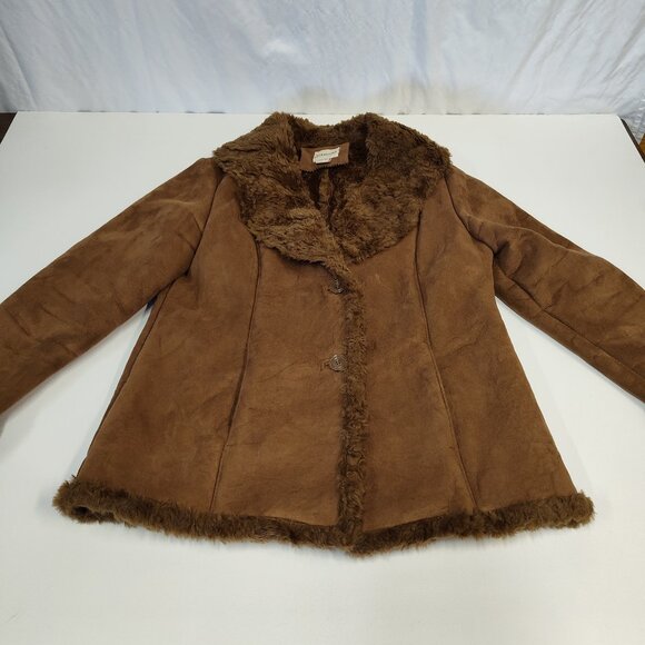 St. Johns Bay Faux Shearling Suede Fur Lined Women Large 40" Chest BOHO Vintage - Picture 1 of 10
